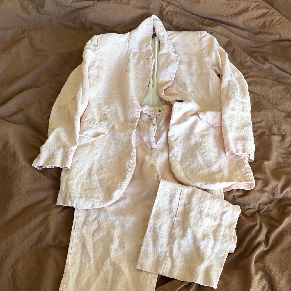 Zara Blush Pink Linen Blazer Set